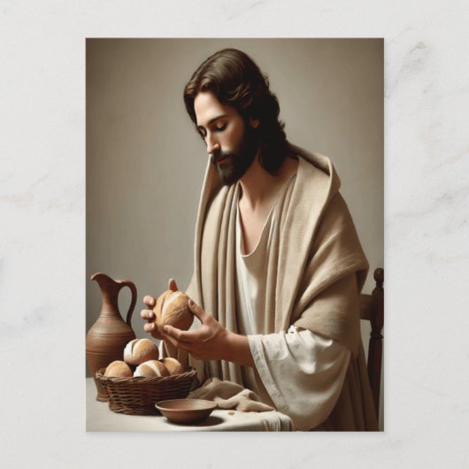 孤独が聖なるパンを破るイエス ポストカード (正面)