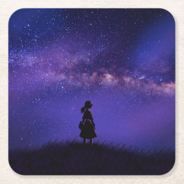 孤独と星空の夜 スクエアペーパーコースター