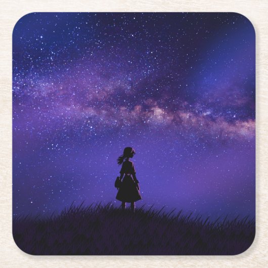 孤独と星空の夜 スクエアペーパーコースター (正面)