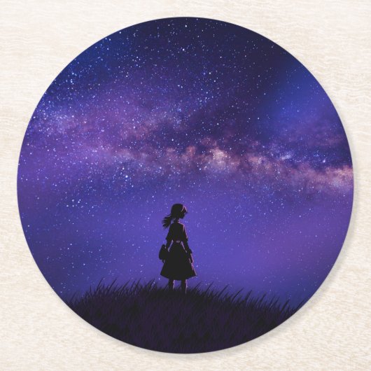 孤独と星空の夜 ラウンドペーパーコースター (正面)