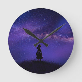 孤独と星空の夜 ラウンド壁時計