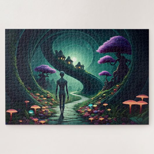 孤独なエイリアンはエイリアン園を通って道を歩く ジグソーパズル (横)