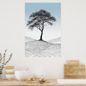 孤独なエレガンス：ラインアートのミニマルな木 ポスター (キッチン)