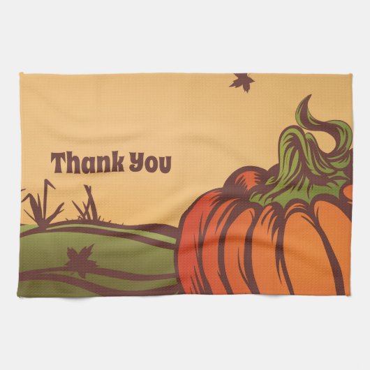 孤独なカボチャのフィールドの一つ。紅葉秋。 キッチンタオル (横)