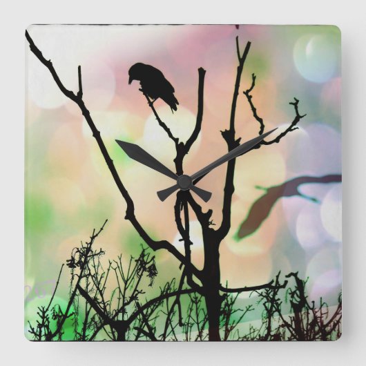 孤独なカラスの柱時計 スクエア壁時計 (正面)