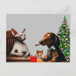 孤独なクリスマス犬と猫 ポストカード