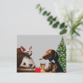 孤独なクリスマス犬と猫 ポストカード (スタンド正面)