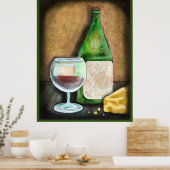 孤独な中年女性のためのワインとチーズ ポスター (キッチン)