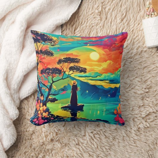 孤独な姿アットサンセット クッション (ブランケット)