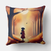 孤独な散策秋、樹木の多いシーン クッション (裏面)