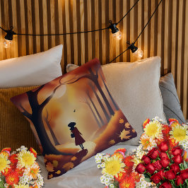 孤独な散策秋、樹木の多いシーン クッション