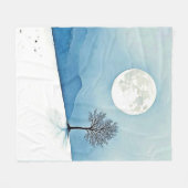孤独な木: 静謐な満月の沈黙アート フリースブランケット (正面(横))