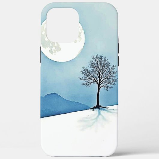 孤独な木: 静謐な満月の沈黙アート Case-Mate iPhoneケース (裏面)