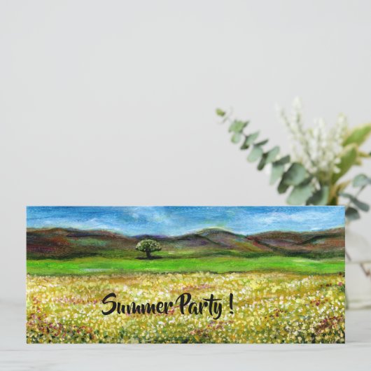 孤独な木、黄色のフィールド夏のパーティープログラム 招待状 (スタンド正面)