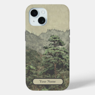 孤独な松の水彩風景 iPhone 15ケース