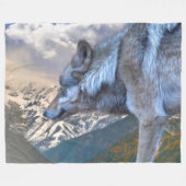 孤独な狼の自由 フリースブランケット (正面(横))