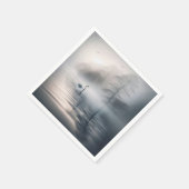 孤独な白鳥の霧の朝の湖 スタンダードカクテルナプキン (角)
