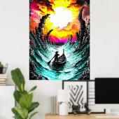 孤独な航海者 - 超現実的な嵐の海の幻想芸術 ポスター (ホームオフィス)