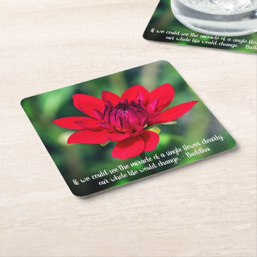 孤独な赤いダリアフラワーウィズリーやる気を起こさせる スクエアペーパーコースター (アングル)