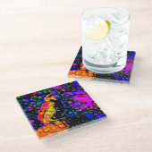 孤独な鳥4：リキッドアートスタイル ガラスコースター (アングル)