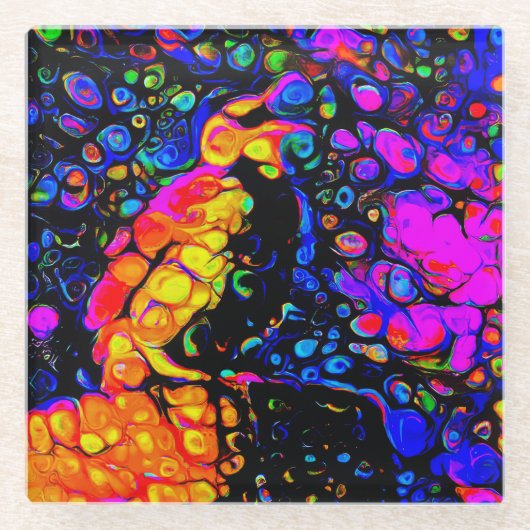 孤独な鳥4：リキッドアートスタイル ガラスコースター (正面)