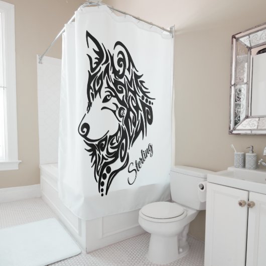 孤独な黒の部族の狼パーソナル シャワーカーテン (インサイチュ)