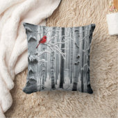 孤独な(鳥)ショウジョウコウカンチョウの樺の木ツリーの森 クッション (ブランケット)