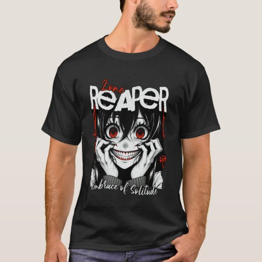 孤独の鎌を持つ死神の抱擁アート Tシャツ (正面)