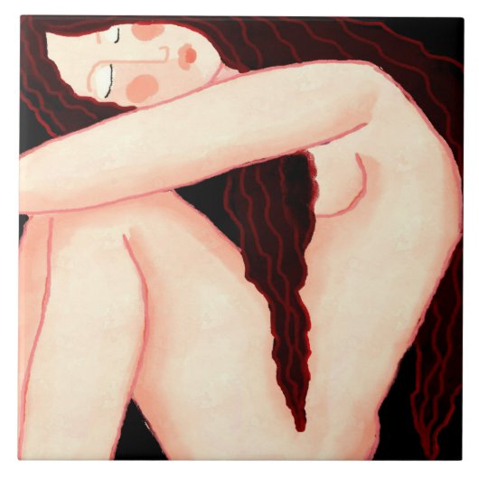 孤独抽象芸術デジタルポートレートの女性 タイル (正面)