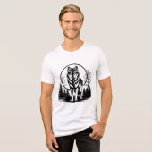 孤狼の月 ビンテージ 森 自然 木版画 トライブレンドTシャツ (正面全面)