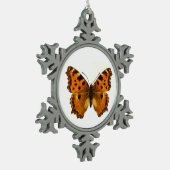 孤立したブラックレッグTortoiseshelバタフライハガキ スノーフレークピューターオーナメント (左)