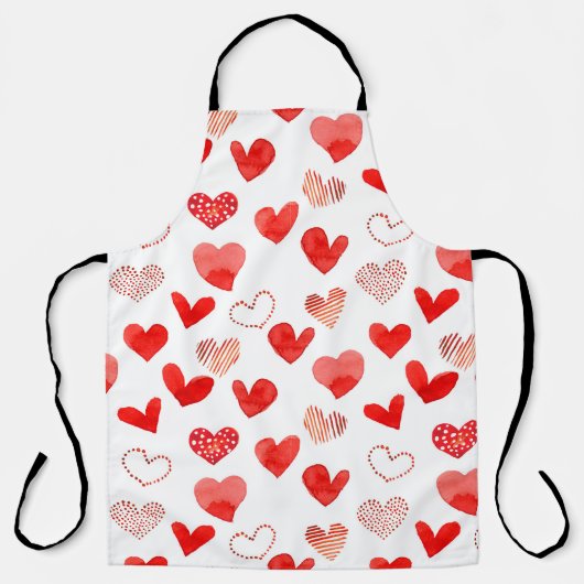 孤立した水の色図解入りの、写真付きの赤い愛ハートpa エプロン (正面)