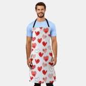 孤立した水の色図解入りの、写真付きの赤い愛ハートpa エプロン (着用した状態)