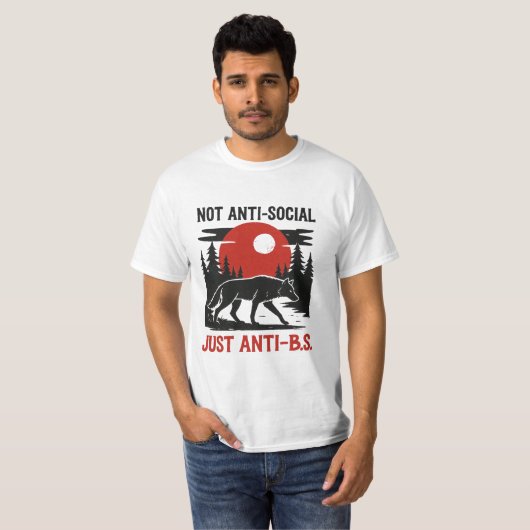 孤高の狼コード - 反社会的ではなく、ただくだらなさに反対する Tシャツ (正面フル)