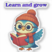 学と成長 – フクロウのステッカー シール (正面)