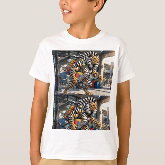 学びの旅へと咆哮する | トラライオン学校 Tシャツ (正面)