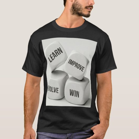 学び 向上 進化 勝つ サイコロ 伸びる思考 学生 Tシャツ (正面)