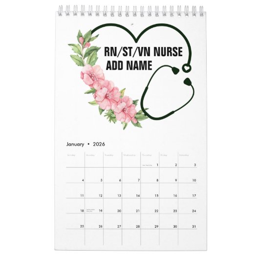 学パーソナライズされた生登録退役軍人ナース名 カレンダー (1月 2026)