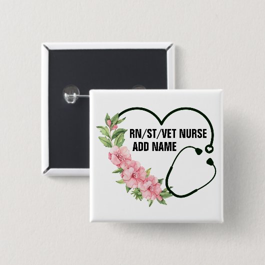 学パーソナライズされた生登録退役軍人ナース名 缶バッジ (正面&裏面)