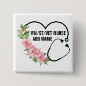 学パーソナライズされた生登録退役軍人ナース名 缶バッジ (正面)