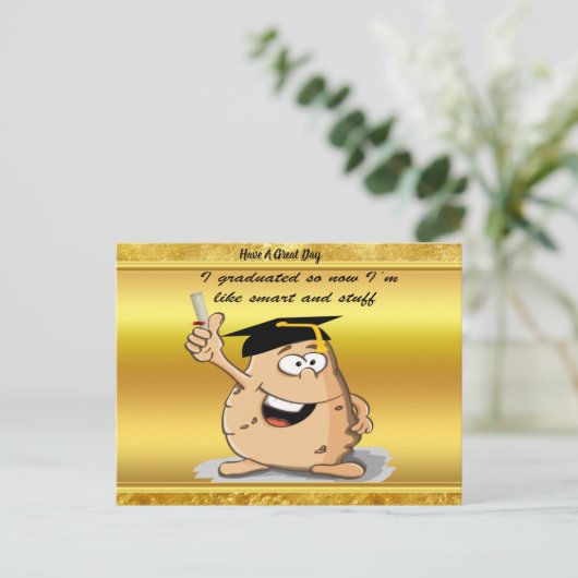 学位を持つ卒業ポテトキャラクター 案内ポストカード (スタンド正面)