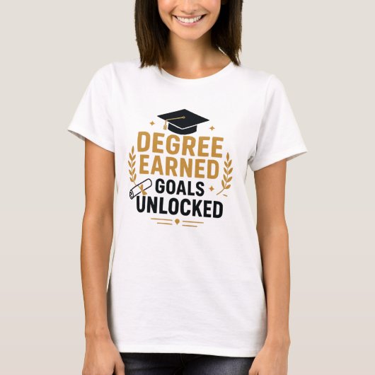 学位取得 目標達成 女子卒業式 Tシャツ (正面)