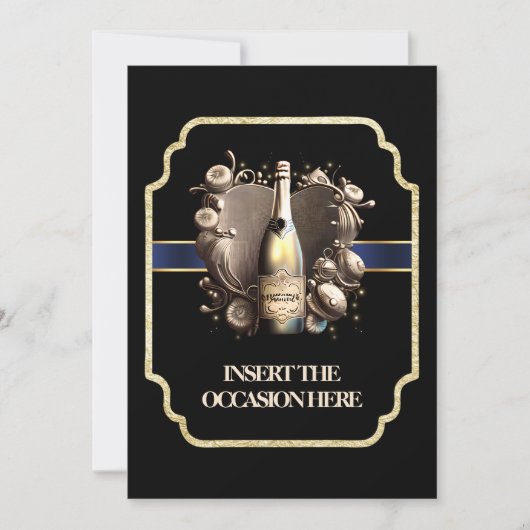 学士卒業生誕生日 |ワインきらめくシック 招待状 (正面)