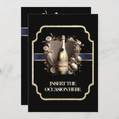 学士卒業生誕生日 |ワインきらめくシック 招待状 (正面/裏面)