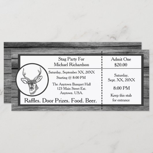 学士号またはスタグパーティースタグヘッド招待状チケット (正面/裏面)