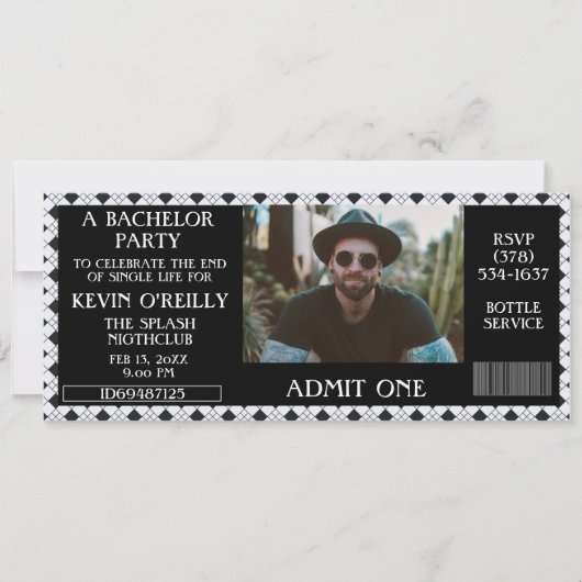 学士号またはStagパーティーフォト招待状チケット 招待状 (正面)