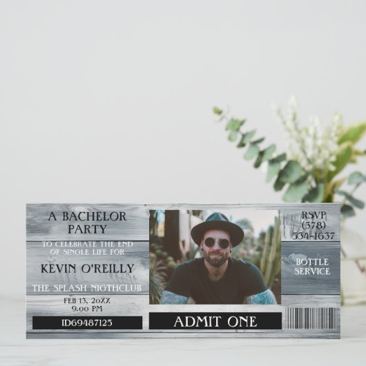 学士号またはStagパーティーフォト招待状チケット 招待状 (スタンド正面)