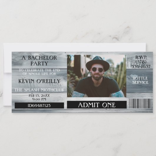 学士号またはStagパーティーフォト招待状チケット 招待状 (正面)