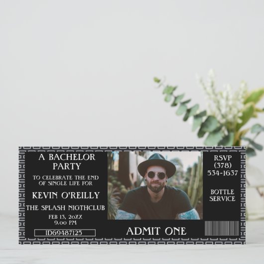 学士号またはStagパーティーフォト招待状チケット 招待状 (スタンド正面)