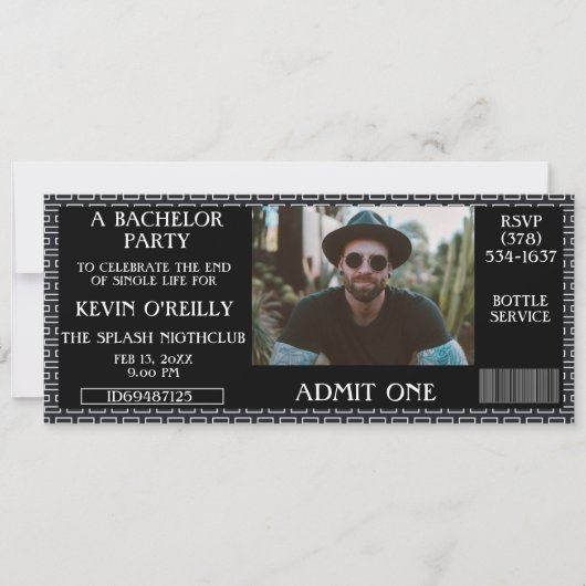 学士号またはStagパーティーフォト招待状チケット 招待状 (正面)